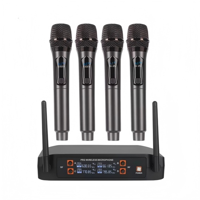 Rechargeable Wireless Microphone System 4 Mic UHF with Type C Charging 18650 Battery Stable Signal for Event Conference Use