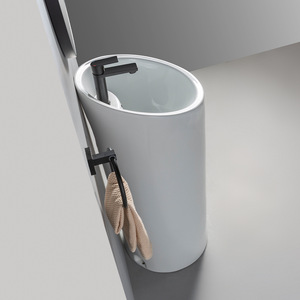 Lavabo de <span class=keywords><strong>Pedestal</strong></span> Moderno de Una Pieza <span class=keywords><strong>con</strong></span> Desagüe, Lavamanos de Cerámica para Baño - Product Image 3