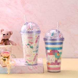 Zhen Ai Unicorn Plastic Water Cup With Straw Glitter Design Reusable Party Drinkware For Kids And Adults - Product Image 4