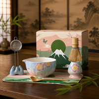 Ensemble de thé personnalisé Anji Newell avec logo, 9 pièces, kit de matcha en céramique avec fouet en bambou et bol à fleurs de cerisier pour cérémonie du thé, cadeau