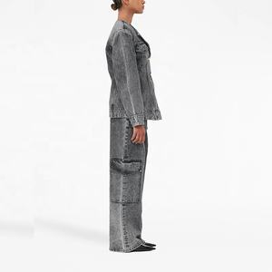 Jeans da <span class=keywords><strong>Donna</strong></span> Grigio Vintage con Logo Personalizzato, Vita Media, Tasche con Patta, Traspiranti, Ecologici, Lavabili, Vestibilità Larga e Dritta - Product Image 2