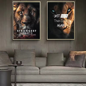 Image d'art mural animal inspirant Lion tigre léopard citation affiche impression décoration design d'art moderne salon décor à la maison - Product Image 1