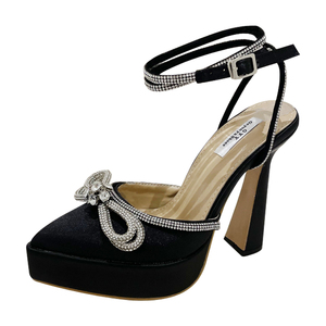 Hot-selling 2025 Spring New Lace-up Rhinestone Bow Thick High-heeled Single <b>Shoes</b> Factory Spot Women's <b>Shoes</b> - Product Image 6