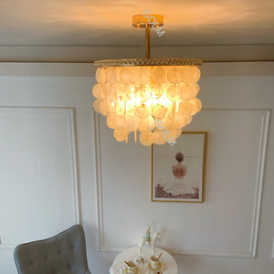 Lampadario a LED in Stile Romantico Francese con Pezzi di Conchiglia Naturale, Illuminazione a Soffitto in Stile Antico Americano AC110V AC220V <span class=keywords><strong>per</strong></span> <span class=keywords><strong>Ingresso</strong></span>, Sala da Pranzo - Product Image 2
