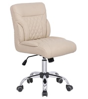 Chaises de mobilier de bureau à hauteur réglable sans accoudoirs en cuir PU crème pour le travail du personnel