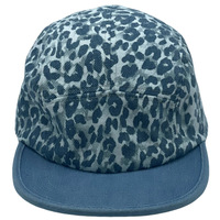 Gorra de béisbol estilo campamento de 5 paneles, sin estructura, vintage y de moda, de mezclilla de algodón con visera plana, con estampado de leopardo y bicolor