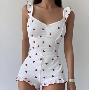 Nuovo Set di Abbigliamento Casual da Casa per il Commercio Estero Transfrontaliero, con Pantaloncini a Bretelle <span class=keywords><strong>Sexy</strong></span>, Volant e Stampa Multicolore a Cuori, Comodo - Product Image 3