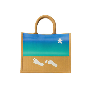 กระเป๋าโท้ทลายทางชายหาด ทำจากปอกระเจา ขายส่ง แบบกำหนดเอง เป็นมิตรกับสิ่งแวดล้อม ใช้ซ้ำได้ สำหรับการช้อปปิ้ง - Product Image 1