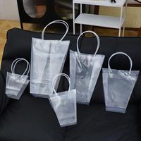 Tas bunga portabel plastik OPP transparan mewah dengan tas tangan tabung plastik untuk pembungkus bunga St buket