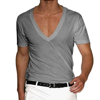 T-shirt d'été OEM pour homme, col en V profond, coupe ajustée, manches courtes, décontracté, sexy, oversize, uni, couleurs unies
