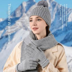 High-Grade Winter Wool Suit Solid Color Knitted <b>Hat</b> <b>Gloves</b> Three-Piece <b>Set</b> Custom Knitted Beanie <b>Set</b> for Women - Product Image 3