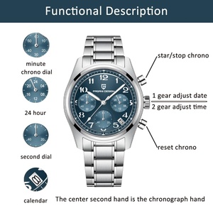 Montres chronographes Pagani Design1773 pour hommes, montre-bracelet analogique en acier inoxydable, montre à quartz pour hommes, verre saphir - Product Image 3