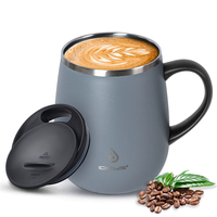 Mug isotherme en acier inoxydable à double paroi de 16 oz avec poignée et couvercle, tasse à café isotherme à vide