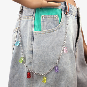 Chaîne de taille en acrylique avec pendentif ours pour femme, chaîne de pantalon tendance, usage quotidien, design double couche en alliage de zinc - Product Image 3