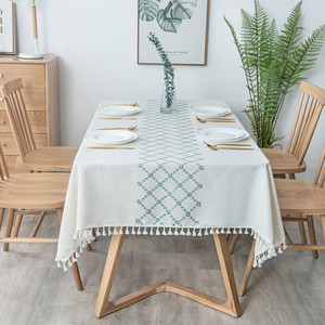 <span class=keywords><strong>Nappe</strong></span> rectangulaire décorative pour table basse avec motif brodé à fleurs et pompons - Product Image 5