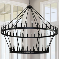 Bougie Pendentif Lumières Décoration Bar Rond Suspension Lampe Style Américain Cash Shop Vintage Art Fer Lustre Lumière