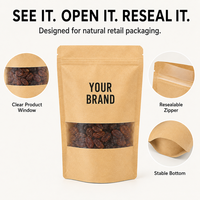 Sac en papier kraft avec impression numérique HD couleur, logo, fermeture éclair anti-odeur, emballage pour viande séchée, café, thé
