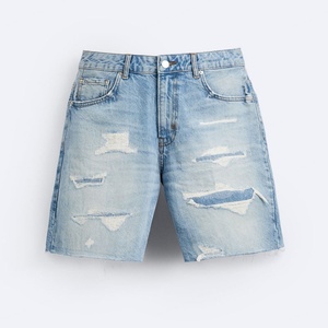 Shorts en jean déchirés pour hommes, nouveau design, délavage bleu, logo personnalisé, prix d'usine - Product Image 4