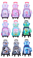 Sac à dos scolaire à roulettes trois pièces en tissu nylon polyester 3D pour élèves du primaire, respirant, imperméable et incurvé