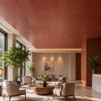 Plaque de plafond décorative en aluminium imitation bois, système clip-in pour grille dissimulée, résistante à l'humidité, pour restaurant, hôtel, bureau