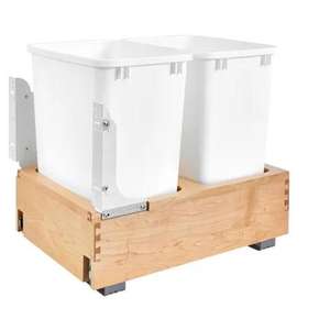 Système de rail coulissant contemporain en bois pour poubelle avec double bac de rangement pour armoire de cuisine - Product Image 5