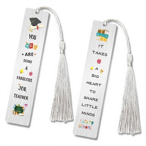 Silver Tassel Style European American Cross-Border Stainless Steel Color Printed Rectangle Bookmark Teacher's Day Graduation