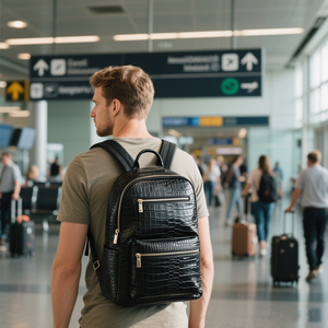 Produttore personalizzato elegante stile Trendy da uomo nero coccodrillo goffrato modello in finta pelle PU vegana zaino per Laptop zaino per uomo - Product Image 5