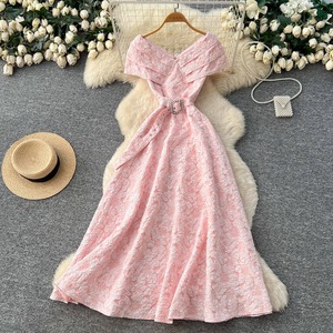 Robe d'été pour femme de qualité supérieure, à manches bouffantes, taille haute, coupe trapèze, ajustée, imprimé floral bleu - Product Image 4