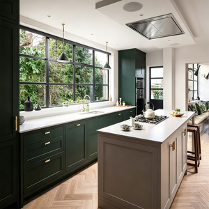 Armoire murale modulaire laquée <span class=keywords><strong>vert</strong></span> <span class=keywords><strong>olive</strong></span>, armoire îlot gris assortie, armoire de <span class=keywords><strong>cuisine</strong></span> en placage de bois, placard intégré - Product Image 5