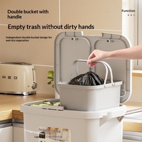 Poubelle de cuisine japonaise de 45 L à double compartiment, avec pédale, en plastique, à pression, pour tri des déchets secs et humides, avec couvercle