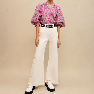 <span class=keywords><strong>Pantaloni</strong></span> a gamba larga <span class=keywords><strong>con</strong></span> <span class=keywords><strong>bottoni</strong></span> a vita alta in cotone 100% di alta qualità di nuova moda <span class=keywords><strong>pantaloni</strong></span> a zampa da <span class=keywords><strong>donna</strong></span> - Product Image 2