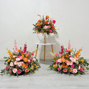 ดอกไม้ประดิษฐ์สีชมพูและสีส้มชุดช่อดอกไม้สำหรับเจ้าสาวจัดดอกไม้สำหรับทางเดินงานแต่งงานตกแต่งโต๊ะกลาง - Product Image 2