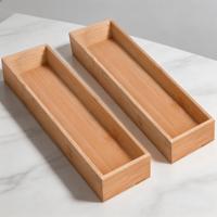 Lot de 2 organiseurs de tiroir empilables en bambou pour couverts et ustensiles de cuisine, avec plateau en bois