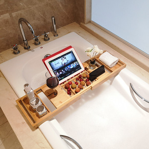 Bamboo Bath <b>Tray</b> With Phone Holder Anti Slip For Bathtub <b>Shower</b> Storage Organizer - Product Image 1