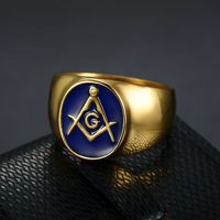 Bague pour homme Freemason AG, acier plaqué or, incrustation bleue unie, design ovale géométrique, bijoux cadeau WD10