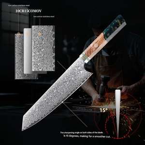 Cuchillo de Chef IOKO de 67 Capas de Acero de Damasco con Mango de Resina Burlwood, Cuchillo de Carnicero Estilo Japonés - Product Image 5