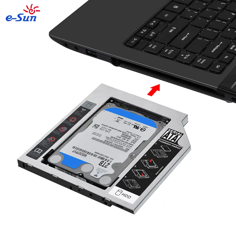 नवीनतम! ई-सूरज 9.5MM करने के लिए SATA नोटबुक ड्राइव हार्ड ड्राइव HDD/SSD चायदान/बे एडाप्टर/मामले