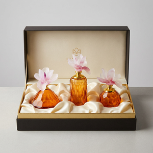 Crystal Coast Amber Crystal Perfume <b>Bottles</b> with Flower <b>Stopper</b> Round Shape Decorative Fragrance Containers for Home Use - Product Image 6