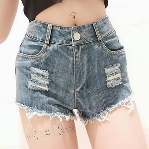 Shorts en jean déchiré pour <span class=keywords><strong>femme</strong></span>, taille basse, sexy, style industriel, avec chaîne, en coton, pour l'été - Product Image 4