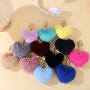 Wholesale Plush Heart Keychain Fluffy Pom Pom Keychain Faux Fur Ball Keyring <b>Bag</b> Charm Pendant Accessories for Women Girls - Product Image 2