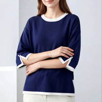 Pull à col rond colorblock pour femmes, tricot à manches courtes, décontracté, été, haut en tricot pour femmes