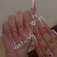 24 Uñas Postizas Largas Tipo Bailarina con Diseño de Diamantes Brillantes, ABS, Cobertura Completa, Personalizables, Estilo Candy