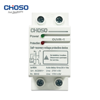 Protecteur de tension domestique CHOSO OUVR-1 63A AC230V bipolaire en plastique à montage sur rail DIN, réinitialisation automatique, 6kA