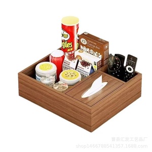 Wooden Storage Box Rectangular With Partitions For Living Room Coffee Table Snack Remote <b>Control</b> Organizer - Product Image 5