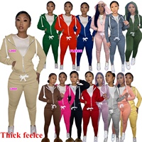 Ensemble de survêtement deux pièces en coton épais pour femme, sweat-shirt à capuche personnalisé avec fermeture éclair