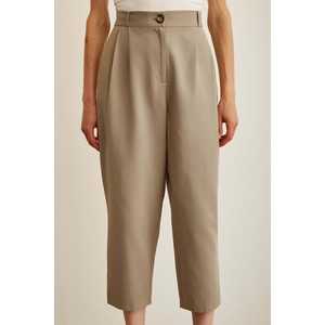 Pantalon plissé double devant kaki coupe droite taille haute longueur courte pour femme - Product Image 1