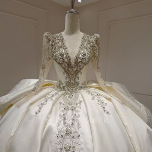 Vestido de Novia de Satén Xx98 con Cuentas de Cristal, Manga Larga, Corsé, Cola Catedral y Espalda con Cordones, Jancember - Product Image 4