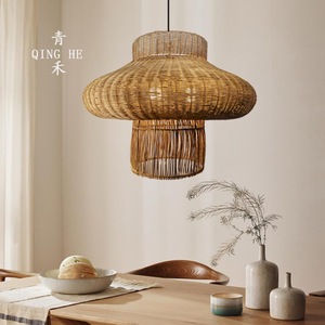 โคมไฟหวาย Qing He แบบแขวน E27 ทรงกลม สำหรับห้องนั่งเล่น ห้องน้ำชา ตกแต่งบ้าน - Product Image 1