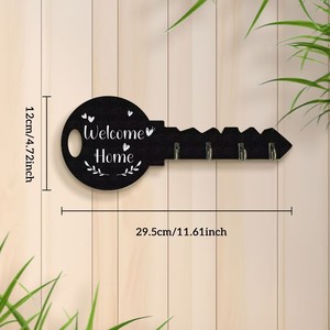 Welcome Home Key Rack Wall Mounted <b>Black</b> Wooden Key Holder With <b>Hooks</b> For Entryway Storage - Product Image 3