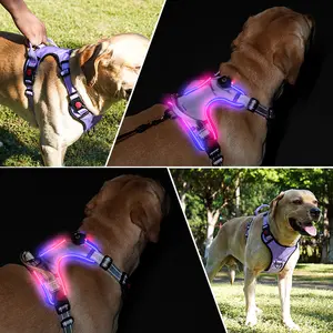 MOFESIPI LED Light Harness For Large Dogs Adjustable Breathable Light Dog Vest With D-ring Metal Buckle No Pull Dog Harness